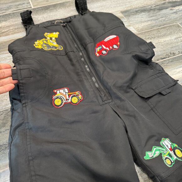 London Fog Black Kids Snow Pants Overalls with Cute Patches Pockets Adjustable - Picture 5 of 9
